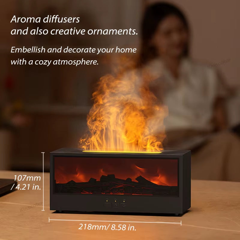 Simulated Fireplace Aroma Diffuser 150Ml Essential Oil Diffuser Air Humidifier W/ Remote & Colorful Light for Home Creative Gift