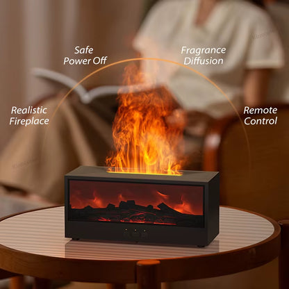 Simulated Fireplace Aroma Diffuser 150Ml Essential Oil Diffuser Air Humidifier W/ Remote & Colorful Light for Home Creative Gift
