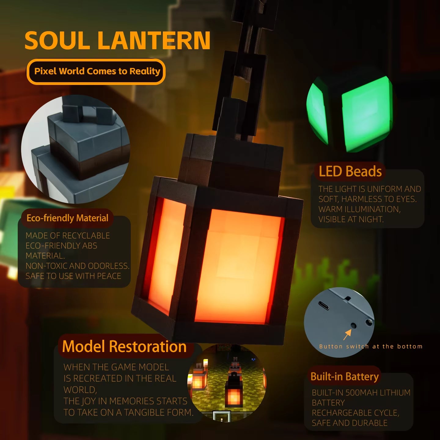 My World around the Night Light with the Same Pixel Lamp Bedside LED Atmosphere Light Creative Lantern Charging Clap Light